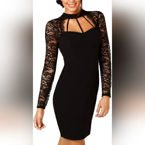 Guess | Dresses | New Guess Black Body Con Lace Sleeve Cocktail Dress Size  4 | Poshmark